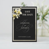 Schwarze Elfenbeinmonogramm-Initialen Save the Dat Save The Date (Stehend Vorderseite)