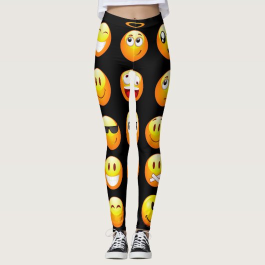 Schwarze Emojis Leggings (Vorderseite)