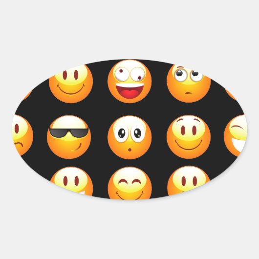 Schwarze Emojis Ovaler Aufkleber (Vorderseite)