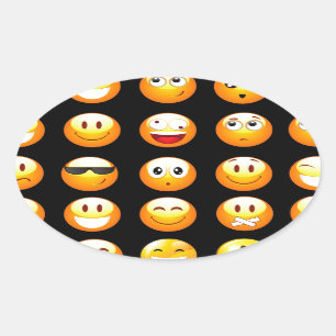 Schwarze Emojis Ovaler Aufkleber