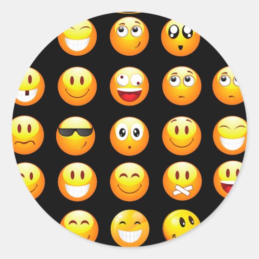 Schwarze Emojis Runder Aufkleber (Vorderseite)
