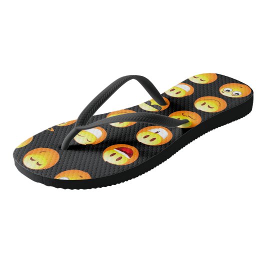 Schwarze Emojis Schuhe Flip Flops Sandalen (Schrägansicht)
