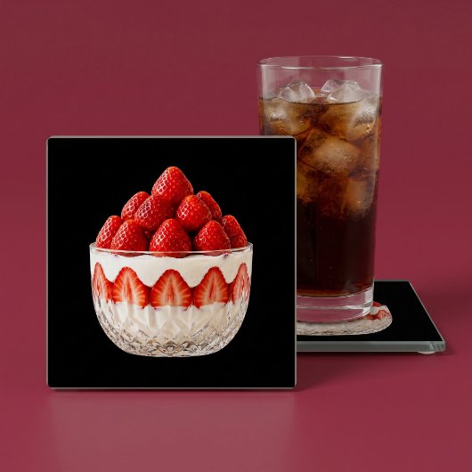 Schwarze Erdbeerdessert Glasuntersetzer