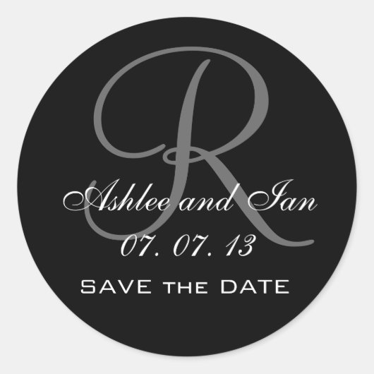 Schwarze Erstmonogramm Save the Date Aufkleber 201 (Vorderseite)