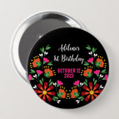 Schwarze ethnische Blume Fiesta mexikanische Stick Button (Vorne & Hinten)
