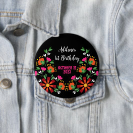 Schwarze ethnische Blume Fiesta mexikanische Stick Button