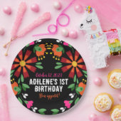 Schwarze ethnische Blume Fiesta mexikanische Stick Pappteller (Party)