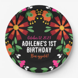 Schwarze ethnische Blume Fiesta mexikanische Stick Pappteller