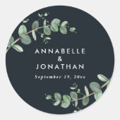 Schwarze Eukalyptus-Blattpflanzen-Gastgeschenk Hoc Runder Aufkleber (Vorderseite)