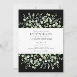 Schwarze Eukalyptus-Hochzeit Einladung
