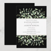 Schwarze Eukalyptus-Hochzeit Einladung (Vorne/Hinten)
