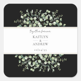 Schwarze Eukalyptus-Zusammen-Für-Immer-Hochzeit Quadratischer Aufkleber