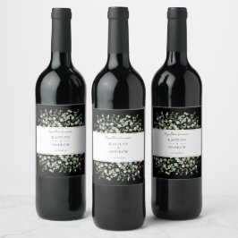 Schwarze Eukalyptus-Zusammen-Für-Immer-Hochzeit Weinetikett