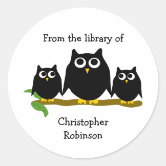 Schwarze Eulen Design-Exlibris Runder Aufkleber