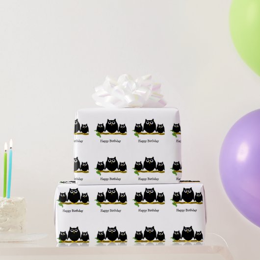 Schwarze Eulen Design Geburtstagsgeschenk Geschenkpapier (Partygeschenke)