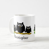 Schwarze Eulen Design Personalisiert Kaffeetasse (Vorderseite Links)