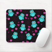 Schwarze Eulenmusterrosa-Herz-Blumen Mousepad (Mit Mouse)