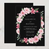 Schwarze exquisite Rosenhochzeit Einladung (Vorne/Hinten)