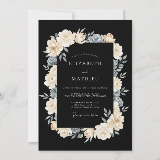 Schwarze exquisite Winterhochzeit Einladung (Vorderseite)