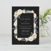 Schwarze exquisite Winterhochzeit Einladung (Stehend Vorderseite)
