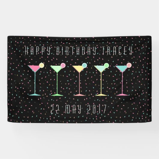 Schwarze Fahne, Cocktail-Party, farbiger Confetti Banner (Horizontal)