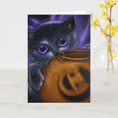 SCHWARZE FAIRE KITTEN KATZE HALLOWEEN PUMPKIN BASK KARTE (Gelbe Blume)