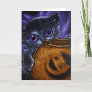 SCHWARZE FAIRE KITTEN KATZE HALLOWEEN PUMPKIN BASK KARTE