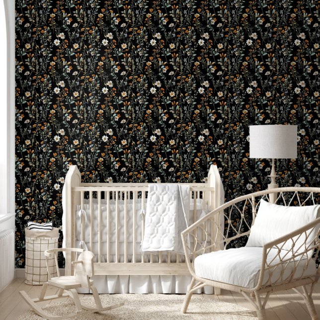 Schwarze Farbe Boho Wildblume  Tapete (Kinder)