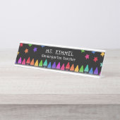 Schwarze farbige Crayons & Stars Lehrer Name Desk Schreibtischnamensplakette (Vorderseite )