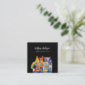 Schwarze farbige Häuser QR-Code Quadratische Visitenkarte (Stehend Vorderseite)