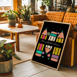 Schwarze Farbige Lehrerin Cartoon Bleistift-Poster Poster