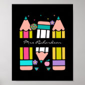 Schwarze Farbige Lehrerin Cartoon Bleistift-Poster Poster (Vorne)