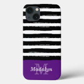 Schwarze Farbstreifen Muster mit Violett-Monogramm Case-Mate iPhone Hülle (Rückseite)