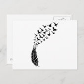 Schwarze Feder mit fliegenden Vögeln Postkarte (Vorne/Hinten)