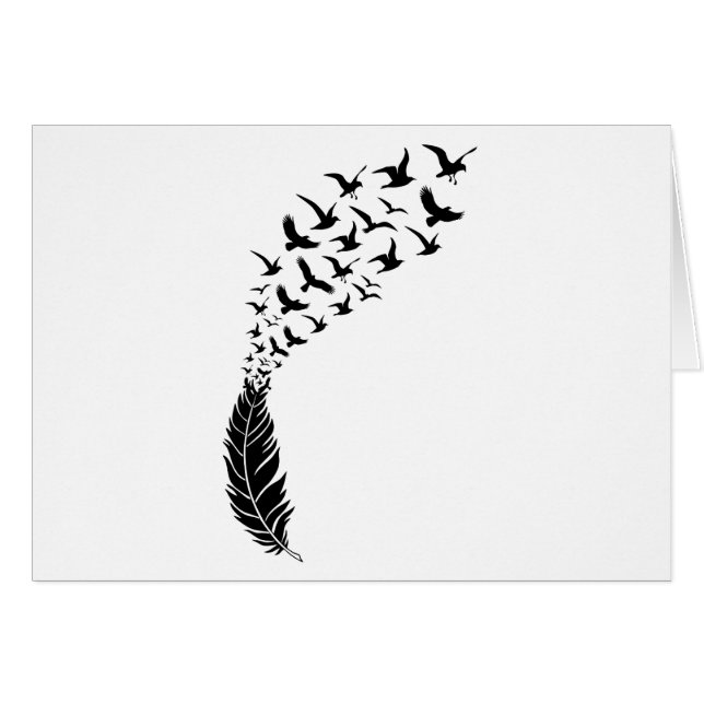 Schwarze Feder mit Fliegenvögeln (Vorderseite (Horizontal))