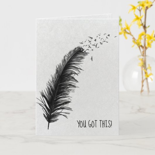 schwarze Feder- und Vogelermutigung Karte (Gelbe Blume)