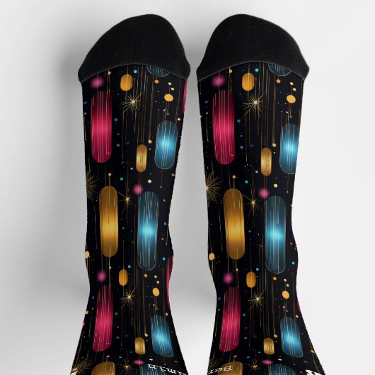 Schwarze festliche Socken mit Radiant Star Pattern (Oben)