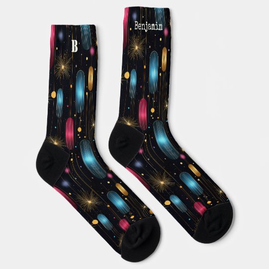 Schwarze festliche Socken mit Radiant Star Pattern (Rechts)