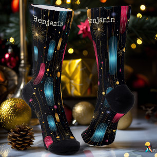Schwarze Festtags-Socken mit strahlenden Sternenmu Socken