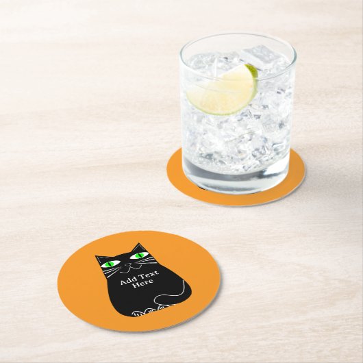 Schwarze Fett-Katze mit einem benutzerdefinierten, Runder Pappuntersetzer (Vor Ort)