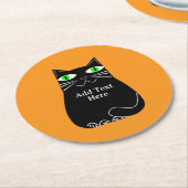 Schwarze Fett-Katze mit einem benutzerdefinierten, Runder Pappuntersetzer (Angewinkelt)