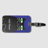 Schwarze Fett Katze mit grünem Individuelle Name B Gepäckanhänger (Vorderseite (Horizontal))