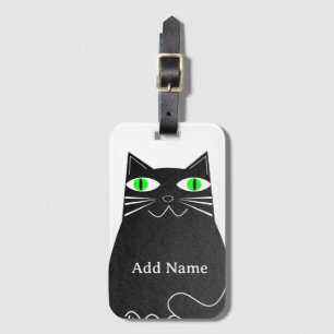 Schwarze Fett-Katze mit grünem Individuelle Name Gepäckanhänger