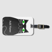 Schwarze Fett-Katze mit grünem Individuelle Name Gepäckanhänger (Vorderseite (Horizontal))