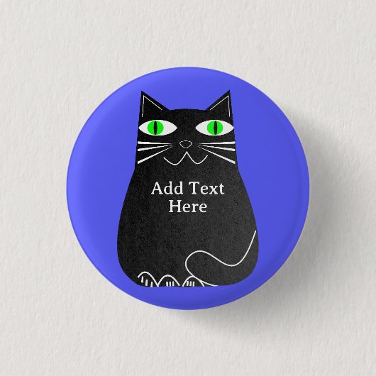 Schwarze Fett-Katze mit grünen Augen, benutzerdefi Button (Vorderseite)
