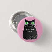 Schwarze Fett-Katze mit grünen Augen, benutzerdefi Button (Vorne & Hinten)