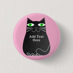 Schwarze Fett-Katze mit grünen Augen, benutzerdefi Button