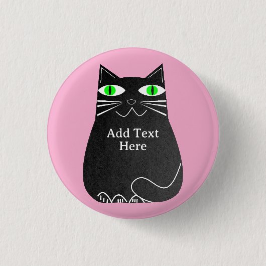 Schwarze Fett-Katze mit grünen Augen, benutzerdefi Button (Vorderseite)