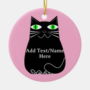 Schwarze Fett-Katze mit grünen Augen, benutzerdefi Keramik Ornament