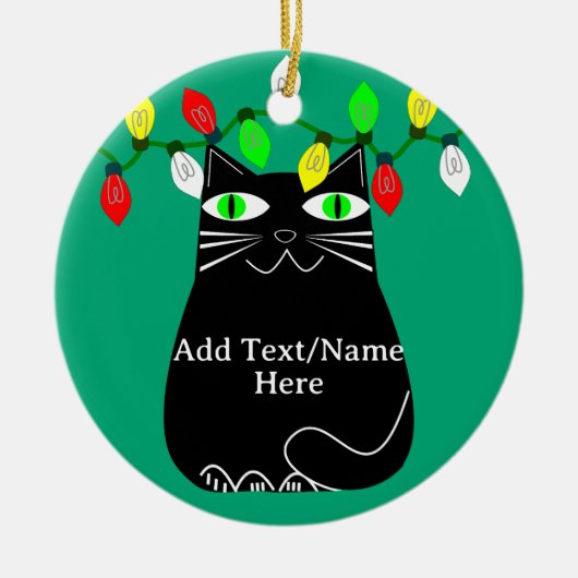 Schwarze Fett-Katze mit grünen Augen, benutzerdefi Keramik Ornament (Vorne)